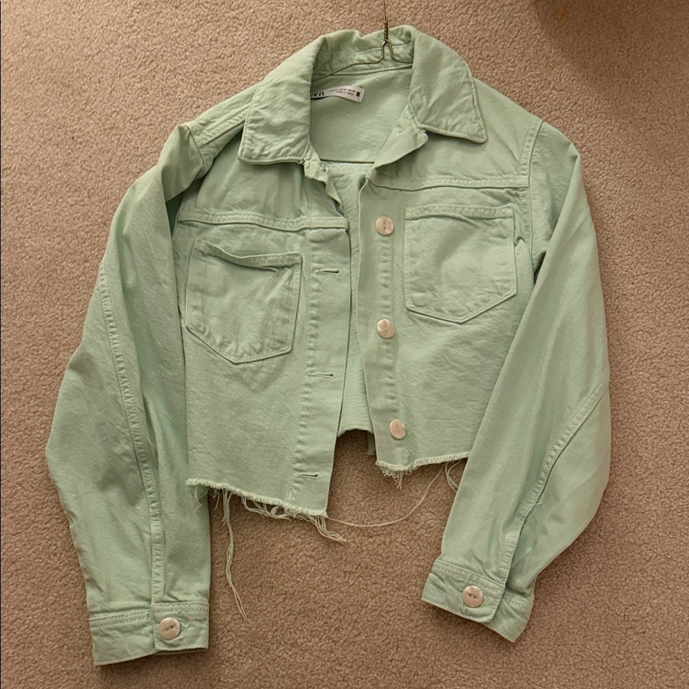 Mint Green Cropped Denim Zara Jacket